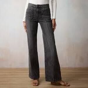 LC Lauren Conrad Super High-Rise Trouser Wide Leg Stretch Black Dark Wash 14